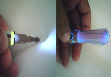 Key with light, shaving brush and razor with light - Photo